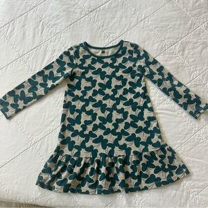 Tea Collection Teal Floral Ruffle-Hem Long Sleeve Dress